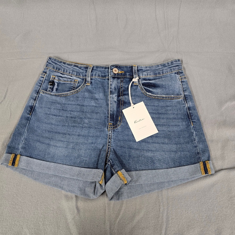 KanCan Los Angeles Womens High Rise Cuffed Denim Shorts‎ Medium Wash Size 9